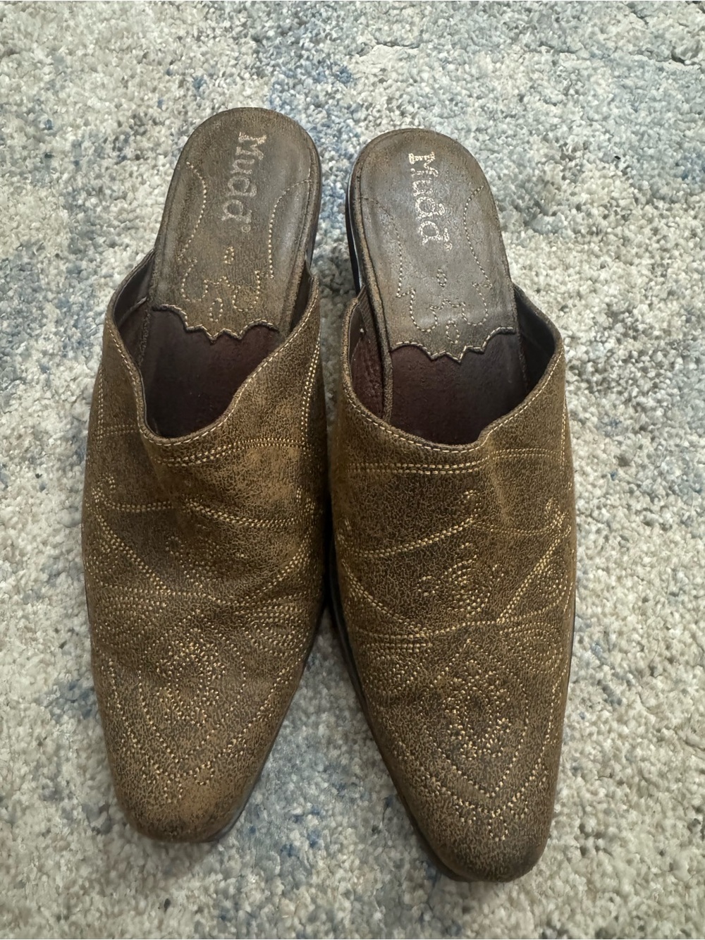 Mudd Metallic Bronze Slip-On Embossed Mules